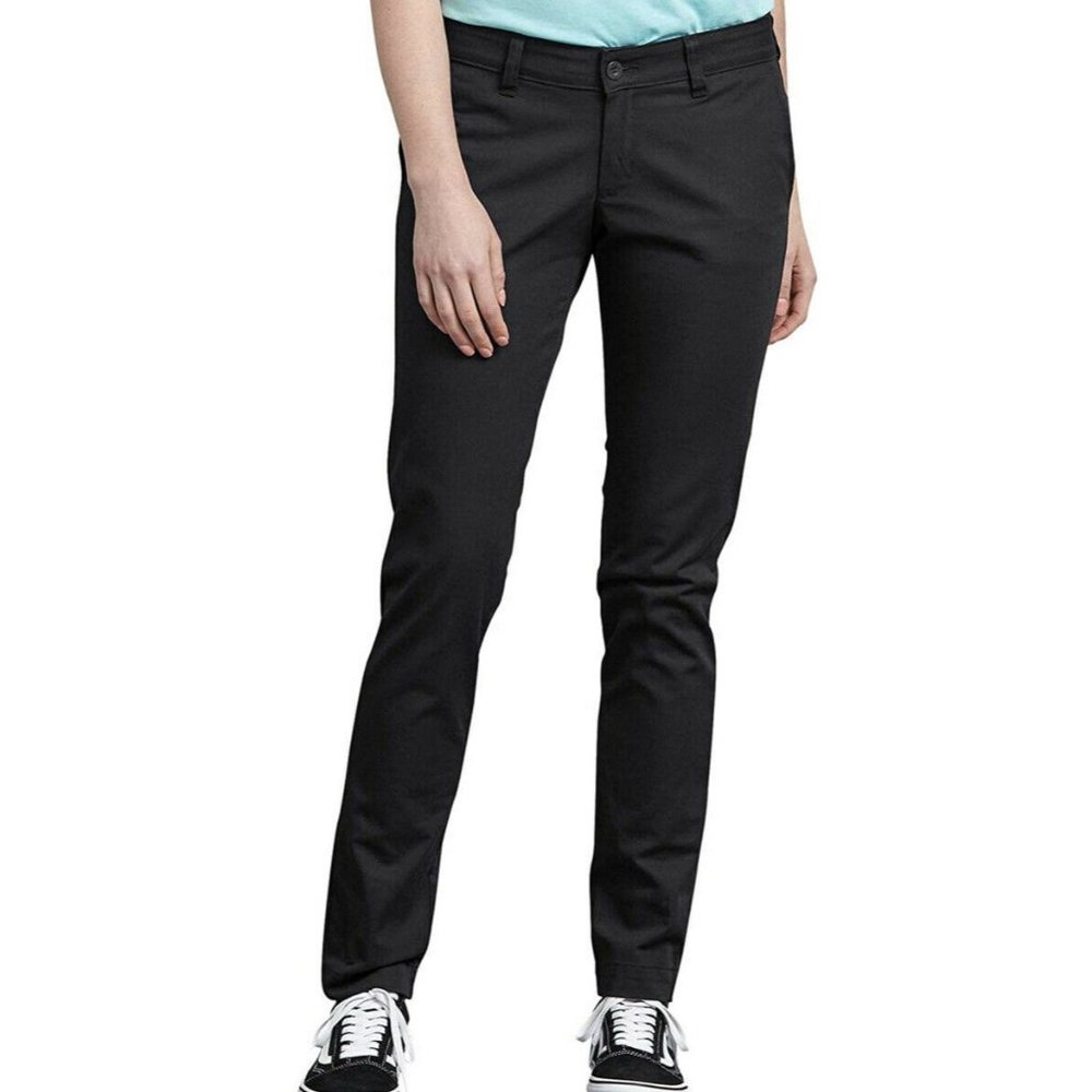 New Dickies Women's Mid-Rise Skinny Fit Stretch Twill Pants Rinsed Black 2 Reg